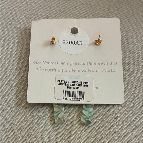 Chic Turquoise and Gold Drop Earrings - Picture 2 of 2